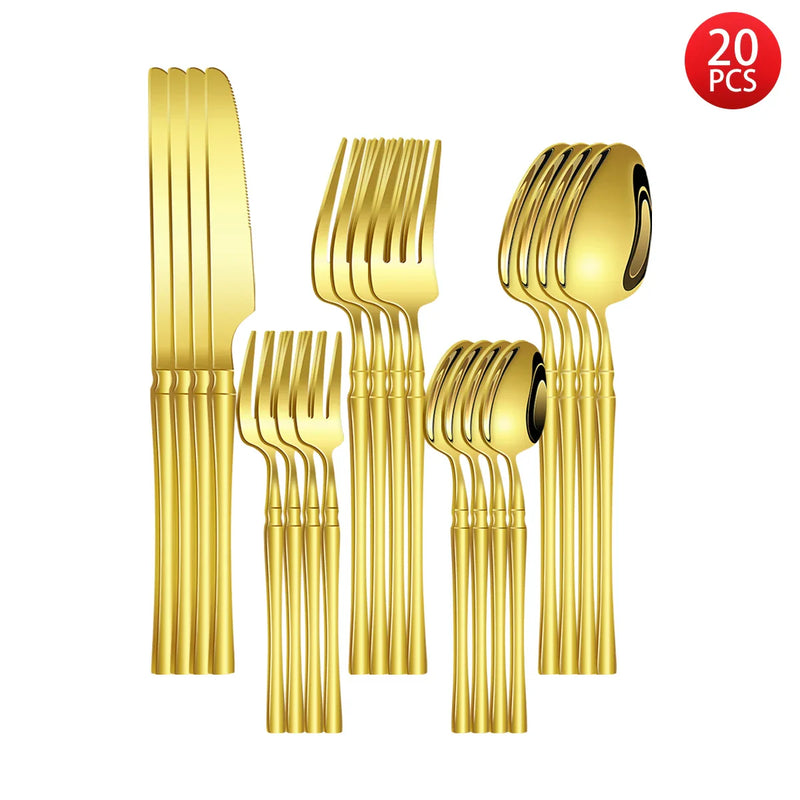 Axyaa Gold Stainless Steel Cutlery Set - Knife Fork Spoon in 5/6/20/30pcs