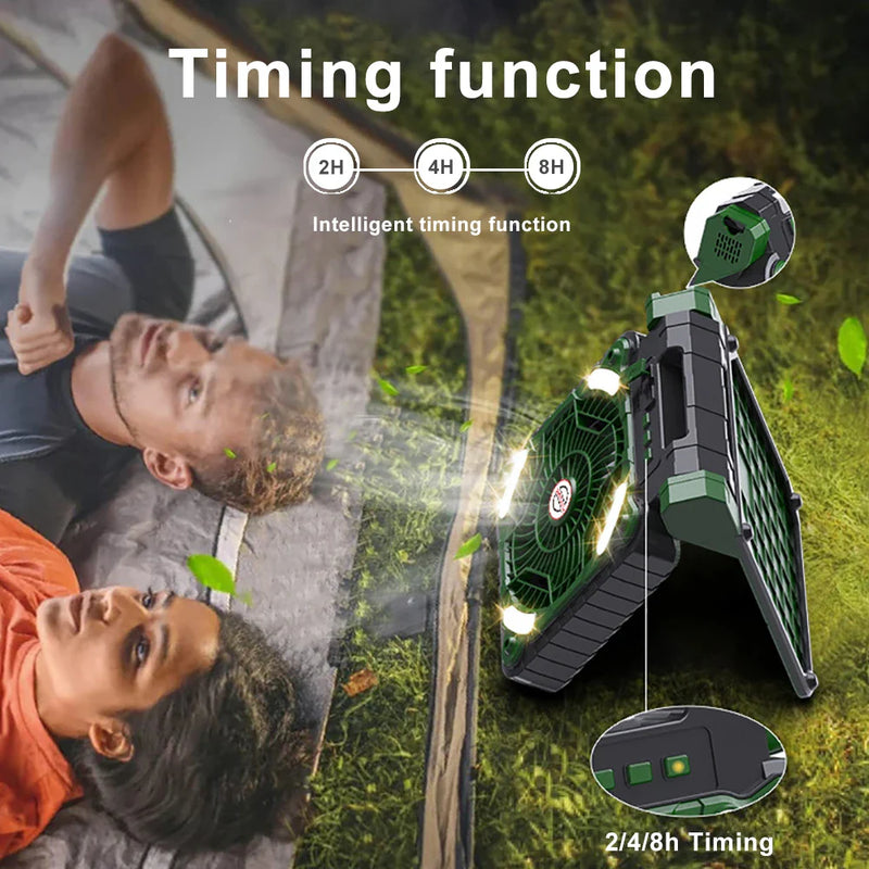 Axyaa Solar Camping Light Fan: Portable Rechargeable Desk Lamp, 4 Speeds