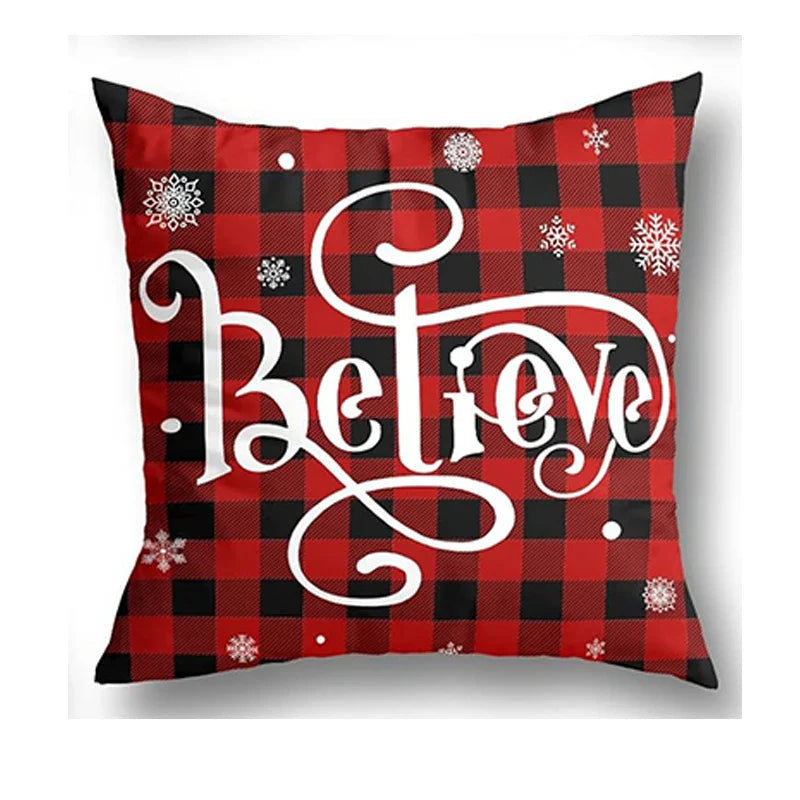 Axyaa Christmas Pillow Covers Set of 4 Buffalo Plaid Black Red 18x18 Inch