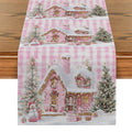 Pink House Table Runner by Axyaa: Christmas Decor for Kitchen Table, Farmhouse Style Dining Table Decoration