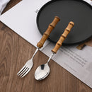 Axyaa Bamboo Handle Dinnerware Cutlery Set - Stainless Steel Tableware Steak Knives Fork Spoon Set
