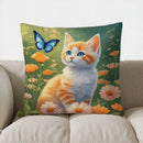 Axyaa Cute Orange Cat Forest Flowers Pillow Cover