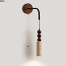 Axyaa Wood LED Wall Light with Adjustable Wire & Yellow Travertine Lampshade