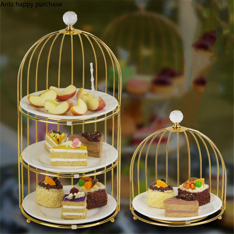 Axya Double Layer Cake Stand & Fruit Tray with Wrought Iron Display Stand