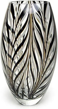 Axyaa Murano Style Black & White Feather Glass Vase: Hand Blown Art for Decor & Centerpiece