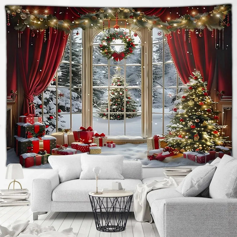 Winter Wonderland Tapestry: Christmas Tree Garland Window Wall Hanging by Axyaa