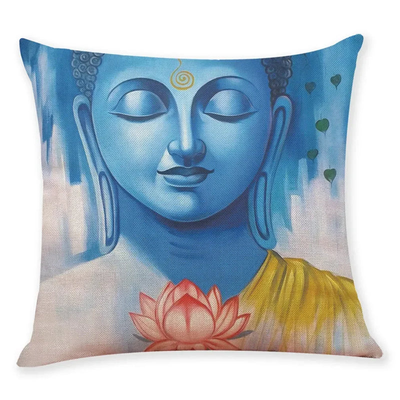 Axyaa Buddha Statue Print Linen Cushion Cover 45X45CM