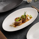 Axyaa Matte Striped Oval Ceramic Fish Plate for Molecular Cuisine Tableware