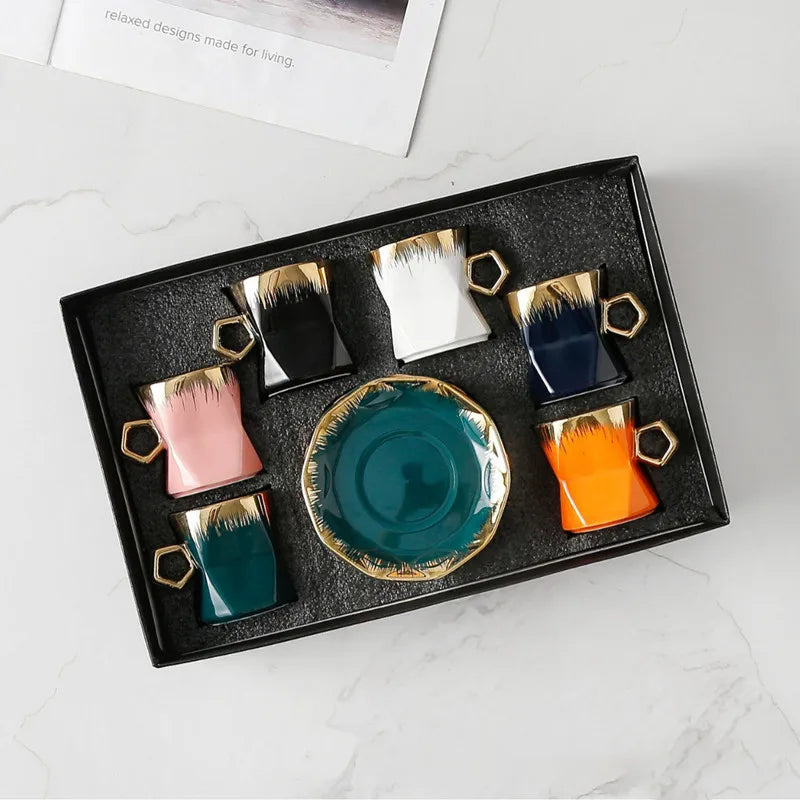 Axya Gold Ceramic Coffee Cup and Saucer Set, High-Grade Tea Dishes, Trendy Design