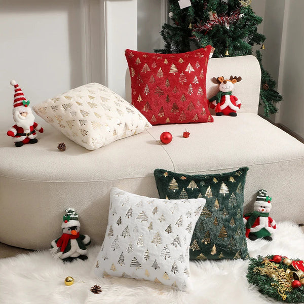 Axyaa Beige Christmas Cushion Cover 30x50cm Home Decor Hot Stamping Tree Pillowcase