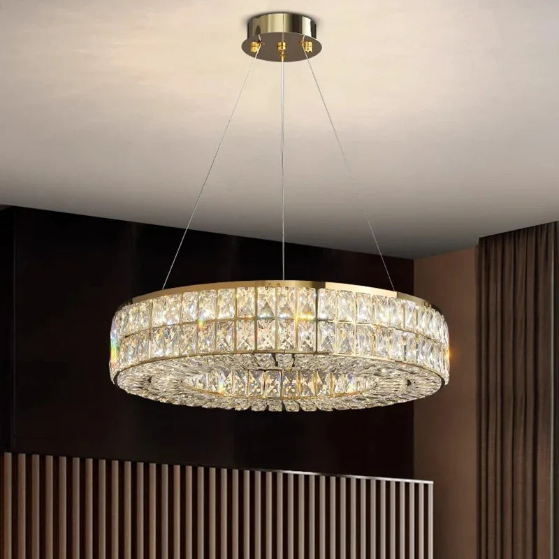 Axyaa Crystal Circle Pendant Light: Minimalist Modern Luxury for Elegant Bedrooms