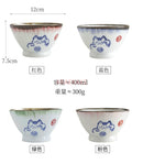 Axyaa Ceramic Lucky Cat Rice Bowl Set - 5" Bamboo Hat Household Tableware