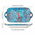 Axyaa Ceramic Fish Dish with Handle: Bohemian Style Rectangular Dining Tray, 12.8-inch