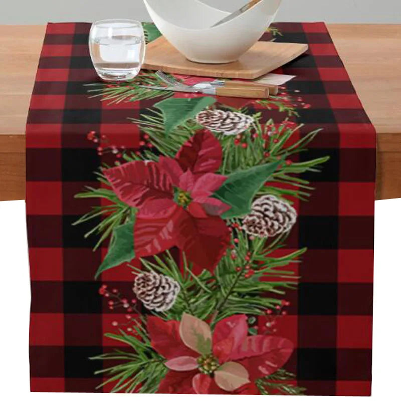 Axyaa Christmas Table Runner with Festive Gnome Tree Snowman Design