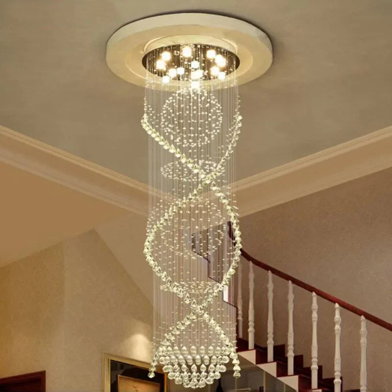 Axyaa Double Spiral Crystal Chandelier: Luxe K9 Crystal Electric Lighting for Elegant Spaces