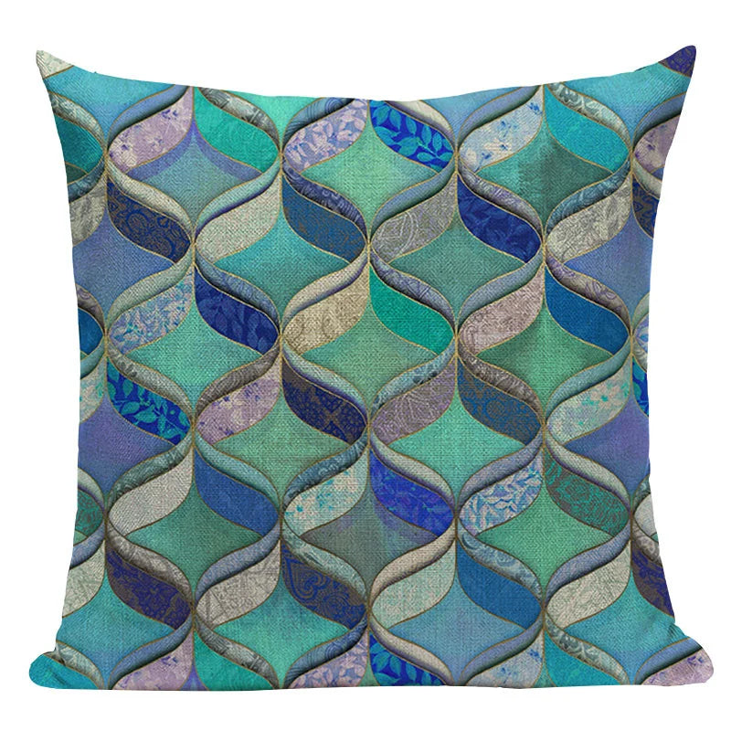 Axyaa Geometric Cushion Cover: Green Pink Diamond Design for Home, Bedroom, and Car