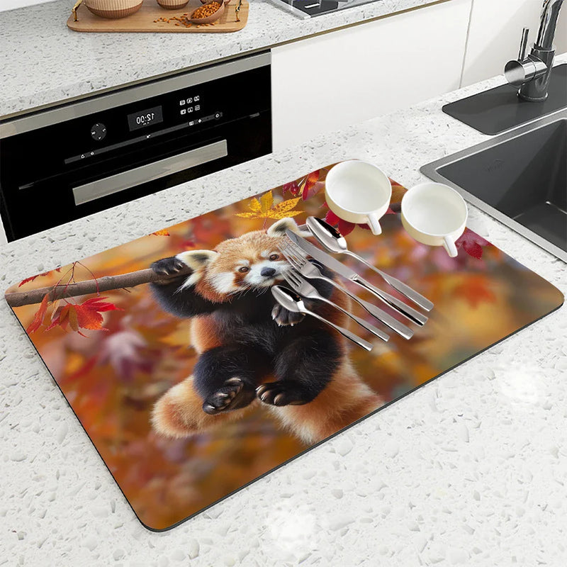 Axyaa Autumn Red Panda Maple Leaf Drying Mat