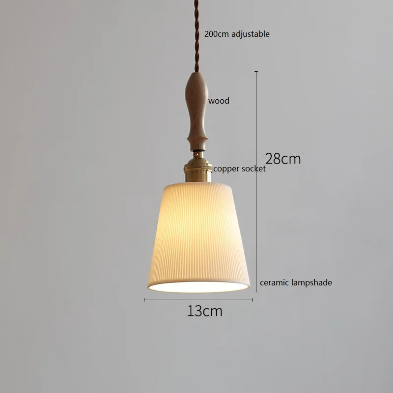 Axyaa Ceramic LED Pendant Light with Wood Copper Socket - 30CM