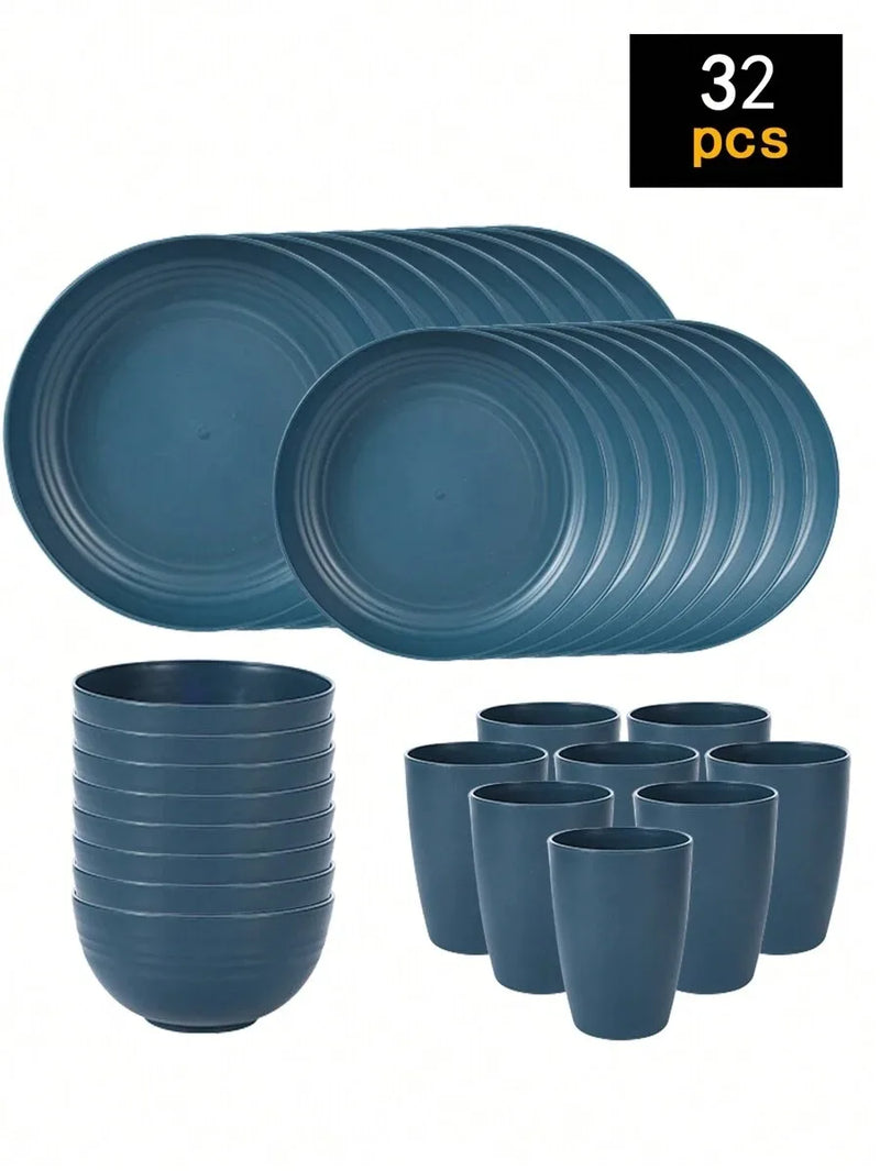 Axyaa 24-Piece Reusable Plastic Tableware Set for Family Picnics and School