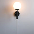 Axyaa Modern Black Iron LED Wall Light with Pull Chain Switch & White Glass