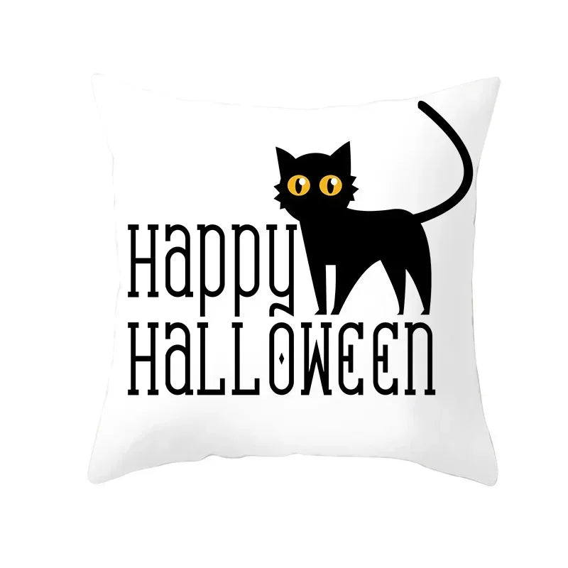 Axyaa Black Cat Pumpkin Cushion Cover 45x45 cm - Home Decor Funny Printed Pillow Case