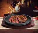 Axya Cast Iron Steak Pan with Non-Stick Enamel Coating and Wooden Base Holder