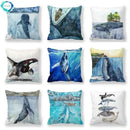 Axyaa Ocean Blue Whale Throw Pillow Cover, 45x45CM, Sea Fish Decor Pillows