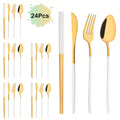 Axyaa 24Pcs Black Gold Cutlery Set Stainless Steel Tableware Luxury Dinnerware