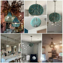 Axyaa Nordic Wooden Bead LED Chandelier, Retro Attic E27 Pendant Lamp