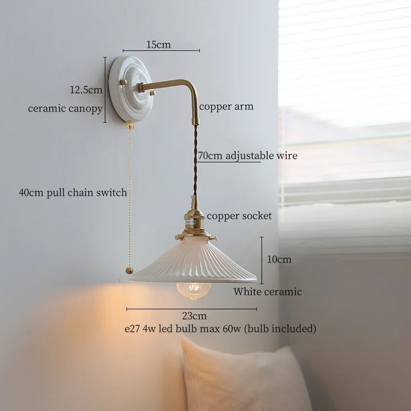 Axyaa Pleats Ceramic LED Wall Sconce Lamp with Adjustable Copper Arm