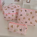 Axyaa Floral Cosmetic Bag Set - 3pcs Portable Toiletry Organizer for Women
