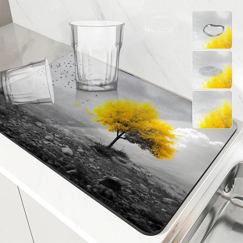 Axyaa Scenery Kitchen Absorbent Draining Mat - Quick Dry, Super Absorbent Dish Drying Mat