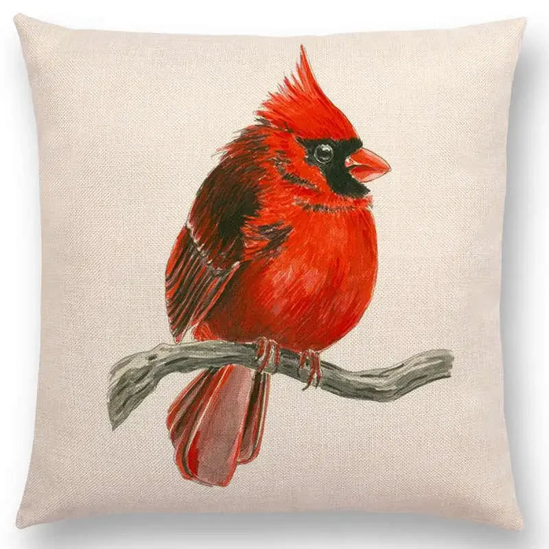 Birds Painting Cushion Cover - Axyaa Collection: Robin, Titmouse, Toucan, Sparrow, Firecrest, Cardinal, Bullfinch