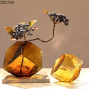 Amber Cube Glass Vase Hydroponic Desktop Flower Arrangement Axyaa Dried Flower Vessels