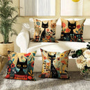 Colorful Cats & Flowers Printed Pillow Covers by Axyaa - Sofa, Bedroom, Car Pillow Cover