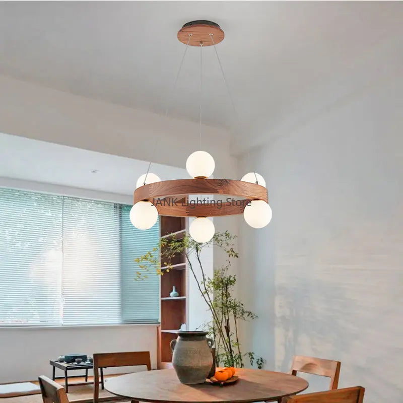 Modern White Glass Walnut Pendant Chandelier for Living Dining Room - Axyaa