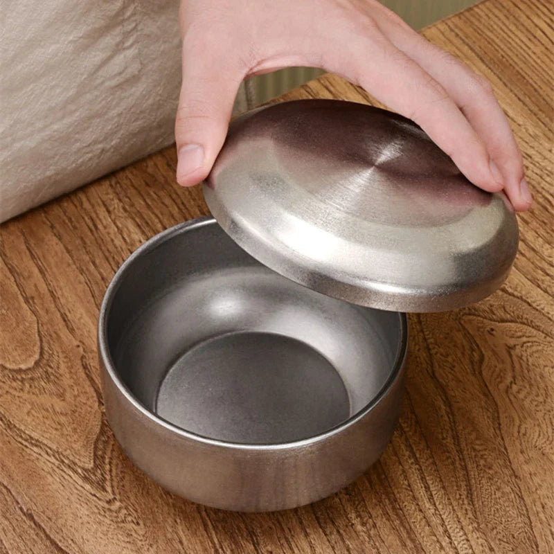 Axyaa Stainless Steel Double Layer Soup Bowl with Lid - Korean Tableware