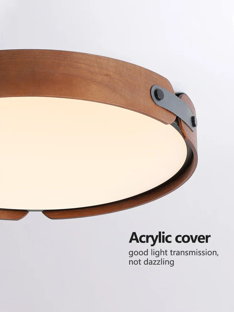 Axyaa Walnut Round Ceiling Lamp - Modern Japanese Nordic Style for Bedroom and Restaurant