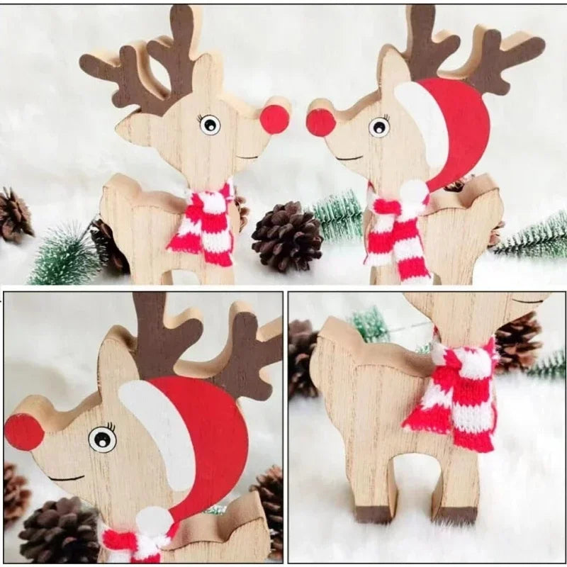 Axyaa Christmas Wooden Deerlet Ornaments Holiday Decor Craft Gift