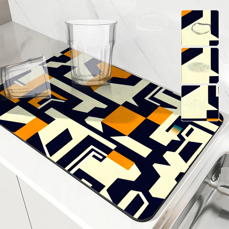 Axyaa Watercolor Geometry Absorbent Kitchen Drying Mat