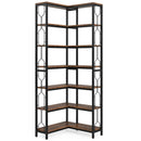 Axyaa 7-Tier Industrial Corner Bookshelf: Wood & Metal Freestanding Display Shelf