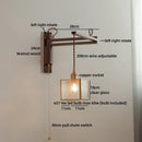 Axyaa Wood Square Glass Wall Sconce LED Lights with Pull Chain Switch