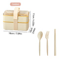 Axyaa 1440ml Double-Layer Bento Lunch Box with Cutlery - Microwave Safe