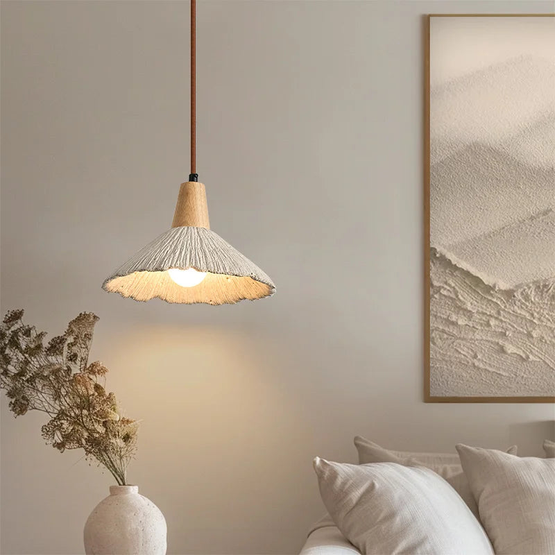 Axyaa LED Pendant Lights Modern Style Cement Wood Hanging Lamp