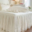 Axyaa Romantic Lace Bed Skirt, Washed Cotton Mattress Cover, Korean Style Bedroom Decor