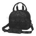 Axyaa Black Skull Damask Insulated Lunch Bag with Shoulder Strap