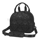 Axyaa Black Skull Damask Insulated Lunch Bag with Shoulder Strap