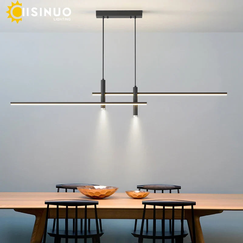 Axyaa Black/Gold Linear Chandelier for Office Dining Living Room