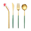 Axyaa Christmas Stainless Steel Cutlery Set Golden Straw Gift Box