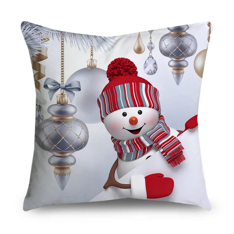 Axyaa Christmas Snowman Print Cushion Cover - 45X45CM